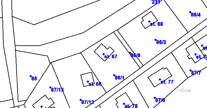 Parcela st. 67 v KÚ Klíny II, Katastrální mapa