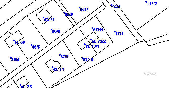Parcela st. 73/1 v KÚ Klíny II, Katastrální mapa