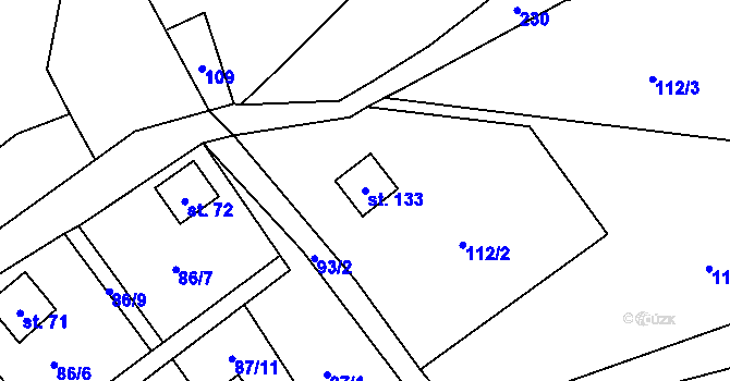 Parcela st. 133 v KÚ Klíny II, Katastrální mapa