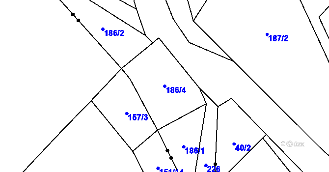 Parcela st. 186/4 v KÚ Klíny II, Katastrální mapa