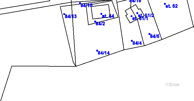 Parcela st. 84/14 v KÚ Klíny II, Katastrální mapa
