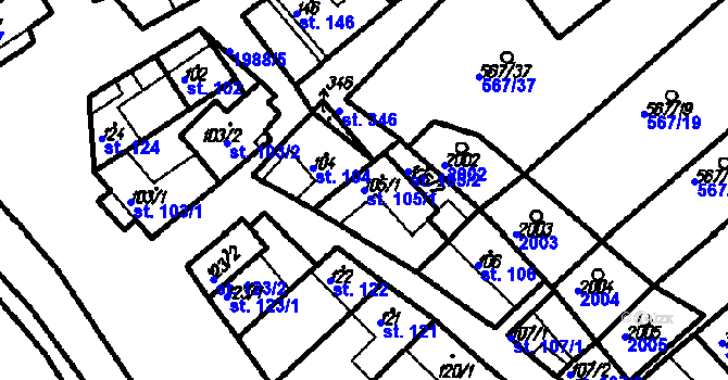 Parcela st. 105/1 v KÚ Kloboučky, Katastrální mapa