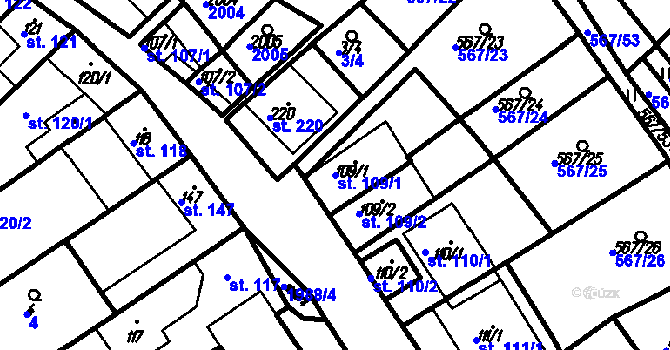 Parcela st. 109/1 v KÚ Kloboučky, Katastrální mapa