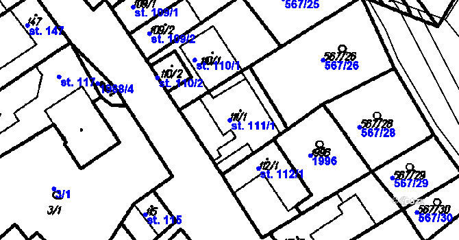 Parcela st. 111/1 v KÚ Kloboučky, Katastrální mapa
