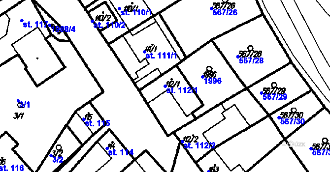 Parcela st. 112/1 v KÚ Kloboučky, Katastrální mapa