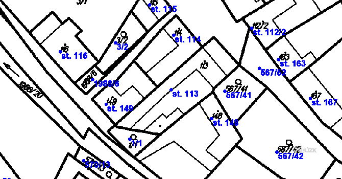 Parcela st. 113 v KÚ Kloboučky, Katastrální mapa