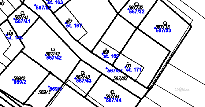 Parcela st. 169 v KÚ Kloboučky, Katastrální mapa