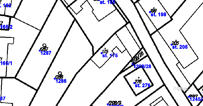 Parcela st. 175 v KÚ Kloboučky, Katastrální mapa