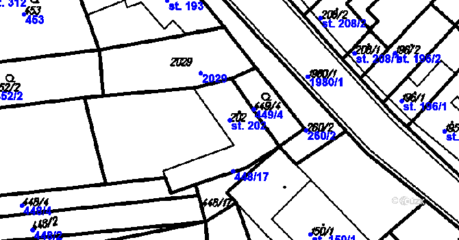 Parcela st. 202 v KÚ Kloboučky, Katastrální mapa