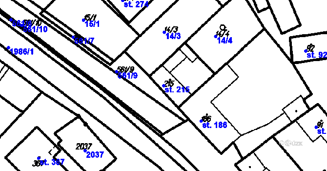 Parcela st. 215 v KÚ Kloboučky, Katastrální mapa