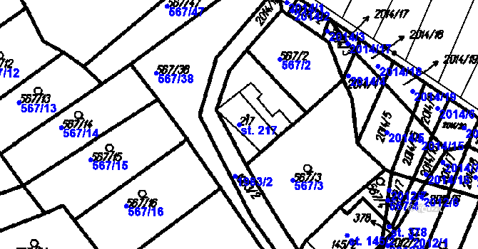Parcela st. 217 v KÚ Kloboučky, Katastrální mapa