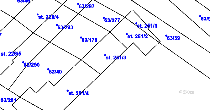 Parcela st. 251/3 v KÚ Kloboučky, Katastrální mapa