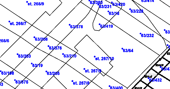 Parcela st. 267/11 v KÚ Kloboučky, Katastrální mapa