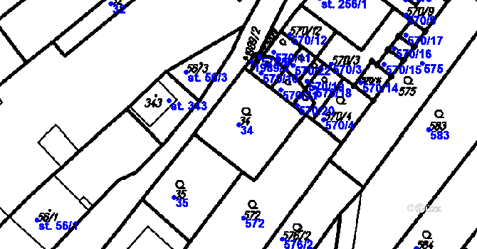 Parcela st. 34 v KÚ Kloboučky, Katastrální mapa