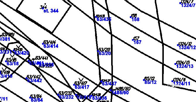 Parcela st. 63/20 v KÚ Kloboučky, Katastrální mapa