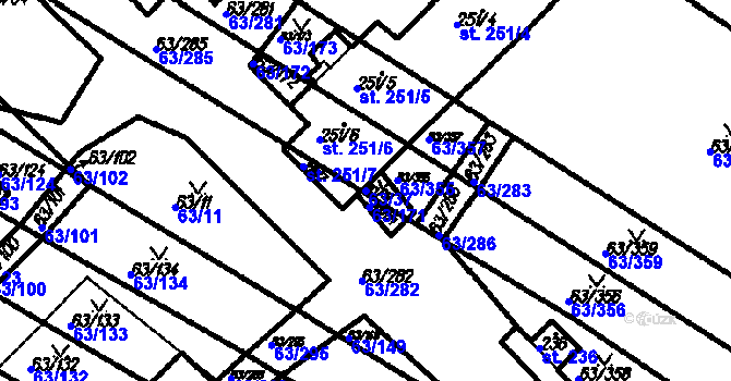 Parcela st. 63/37 v KÚ Kloboučky, Katastrální mapa