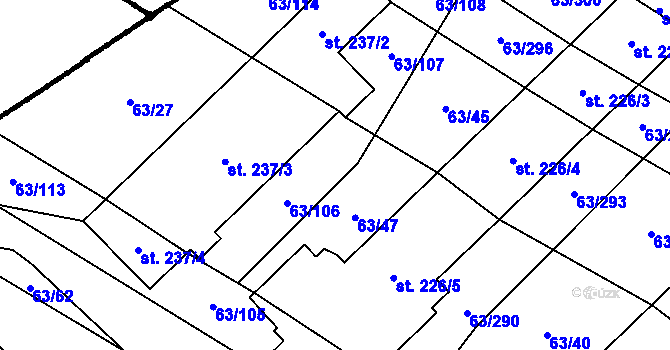 Parcela st. 63/46 v KÚ Kloboučky, Katastrální mapa