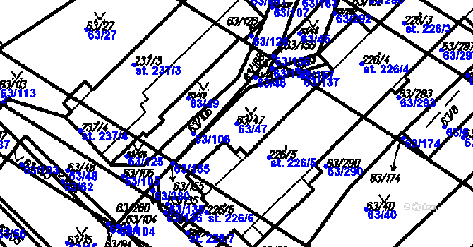 Parcela st. 63/47 v KÚ Kloboučky, Katastrální mapa