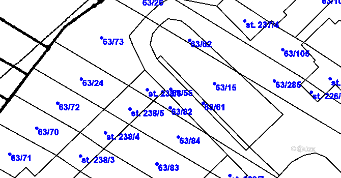 Parcela st. 63/55 v KÚ Kloboučky, Katastrální mapa