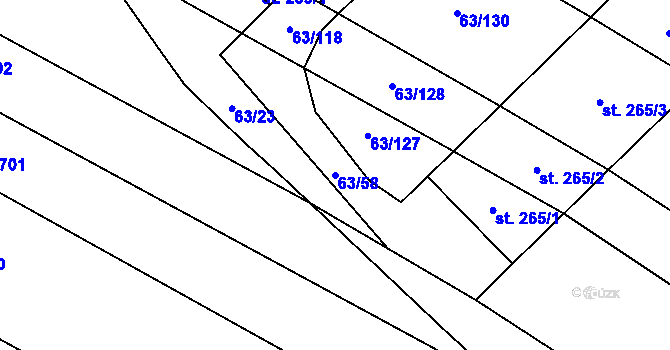 Parcela st. 63/58 v KÚ Kloboučky, Katastrální mapa