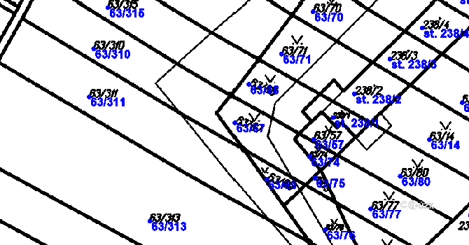 Parcela st. 63/67 v KÚ Kloboučky, Katastrální mapa