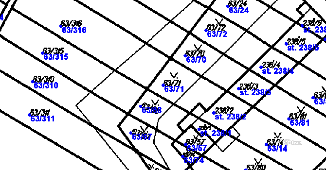 Parcela st. 63/71 v KÚ Kloboučky, Katastrální mapa