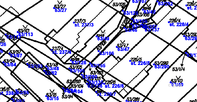 Parcela st. 63/106 v KÚ Kloboučky, Katastrální mapa