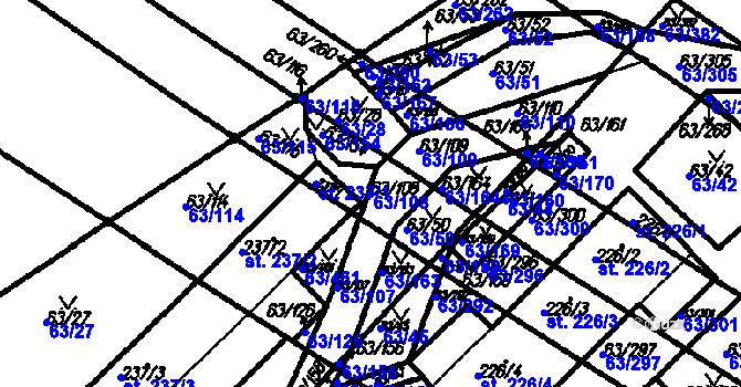 Parcela st. 63/108 v KÚ Kloboučky, Katastrální mapa