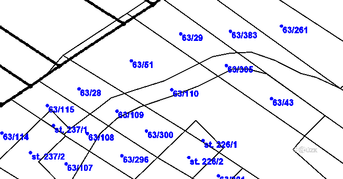 Parcela st. 63/110 v KÚ Kloboučky, Katastrální mapa