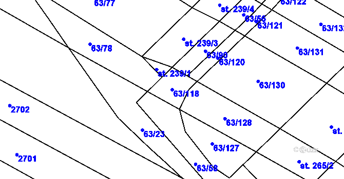 Parcela st. 63/118 v KÚ Kloboučky, Katastrální mapa