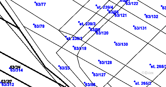Parcela st. 63/119 v KÚ Kloboučky, Katastrální mapa