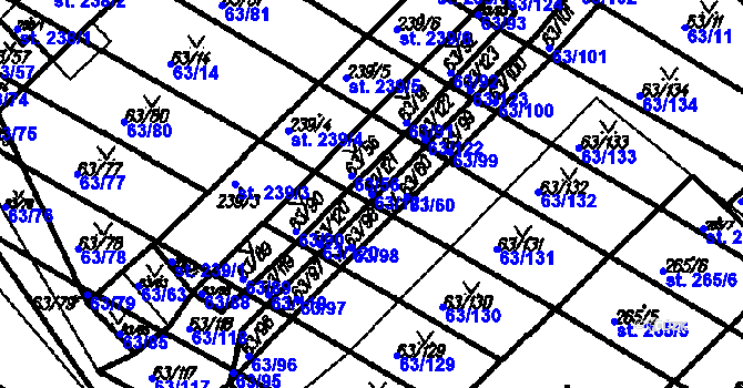 Parcela st. 63/121 v KÚ Kloboučky, Katastrální mapa