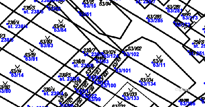 Parcela st. 63/124 v KÚ Kloboučky, Katastrální mapa
