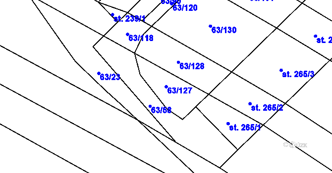 Parcela st. 63/127 v KÚ Kloboučky, Katastrální mapa