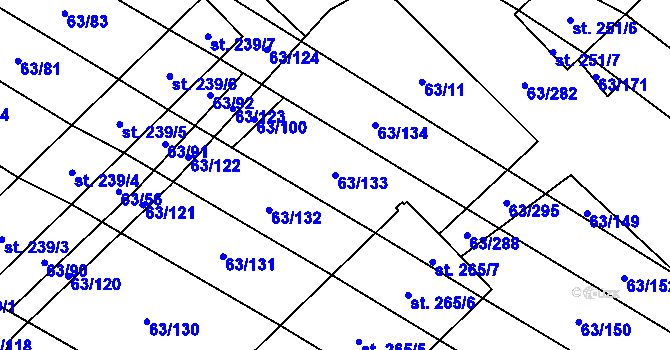 Parcela st. 63/133 v KÚ Kloboučky, Katastrální mapa