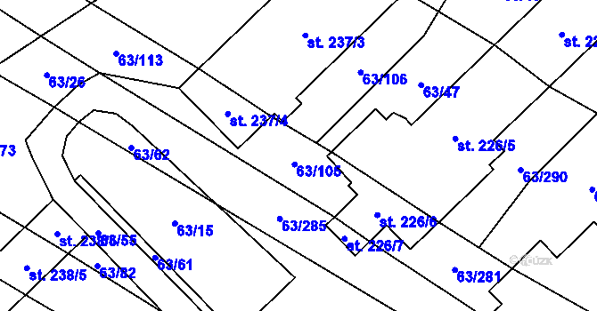 Parcela st. 63/155 v KÚ Kloboučky, Katastrální mapa