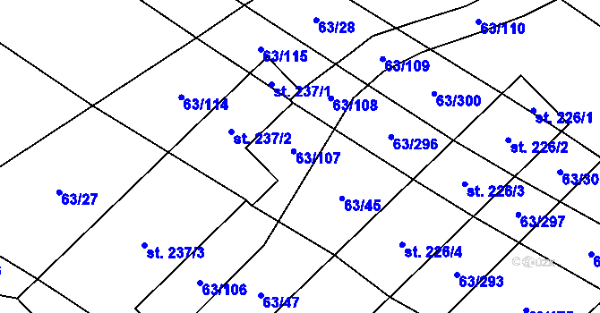 Parcela st. 63/163 v KÚ Kloboučky, Katastrální mapa