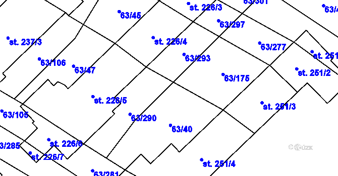 Parcela st. 63/174 v KÚ Kloboučky, Katastrální mapa