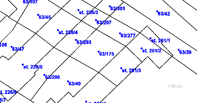 Parcela st. 63/175 v KÚ Kloboučky, Katastrální mapa