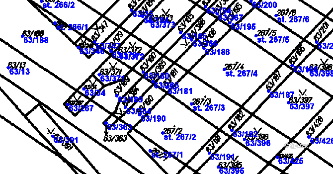 Parcela st. 63/181 v KÚ Kloboučky, Katastrální mapa