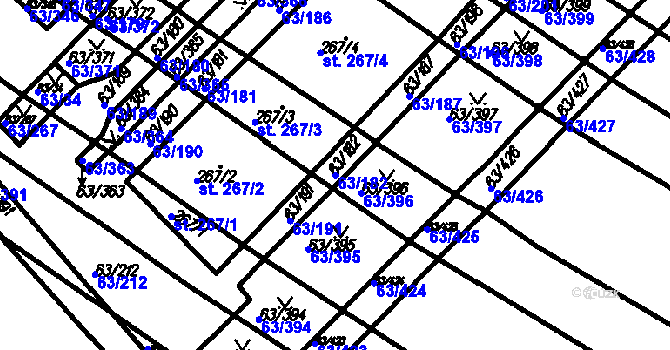 Parcela st. 63/182 v KÚ Kloboučky, Katastrální mapa