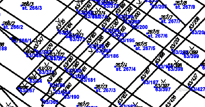 Parcela st. 63/186 v KÚ Kloboučky, Katastrální mapa