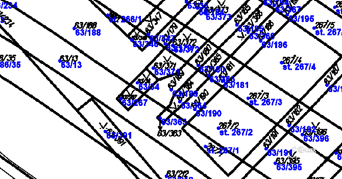 Parcela st. 63/189 v KÚ Kloboučky, Katastrální mapa