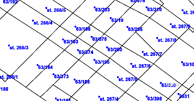 Parcela st. 63/199 v KÚ Kloboučky, Katastrální mapa