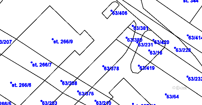 Parcela st. 63/223 v KÚ Kloboučky, Katastrální mapa