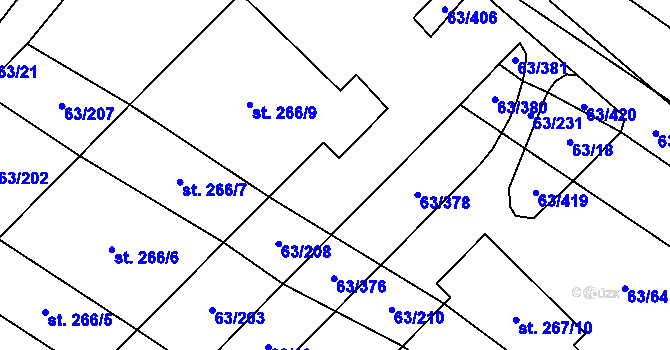 Parcela st. 63/353 v KÚ Kloboučky, Katastrální mapa