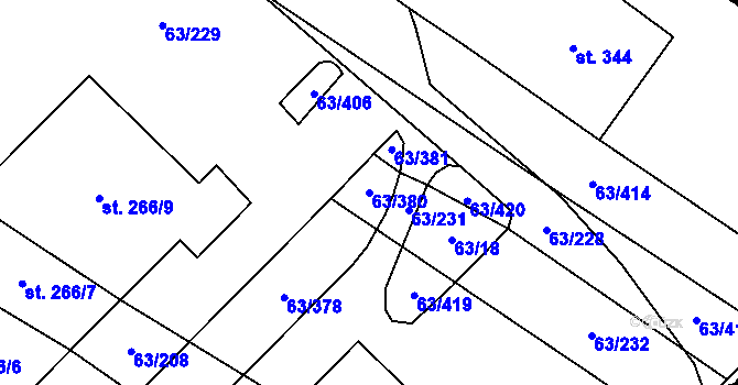 Parcela st. 63/380 v KÚ Kloboučky, Katastrální mapa