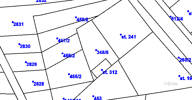 Parcela st. 348/6 v KÚ Kloboučky, Katastrální mapa