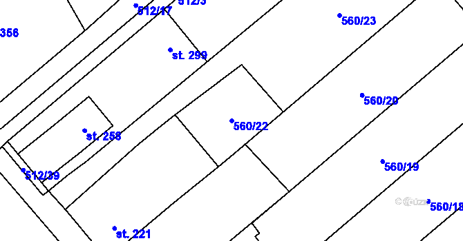 Parcela st. 560/22 v KÚ Kloboučky, Katastrální mapa