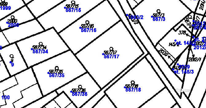 Parcela st. 567/17 v KÚ Kloboučky, Katastrální mapa